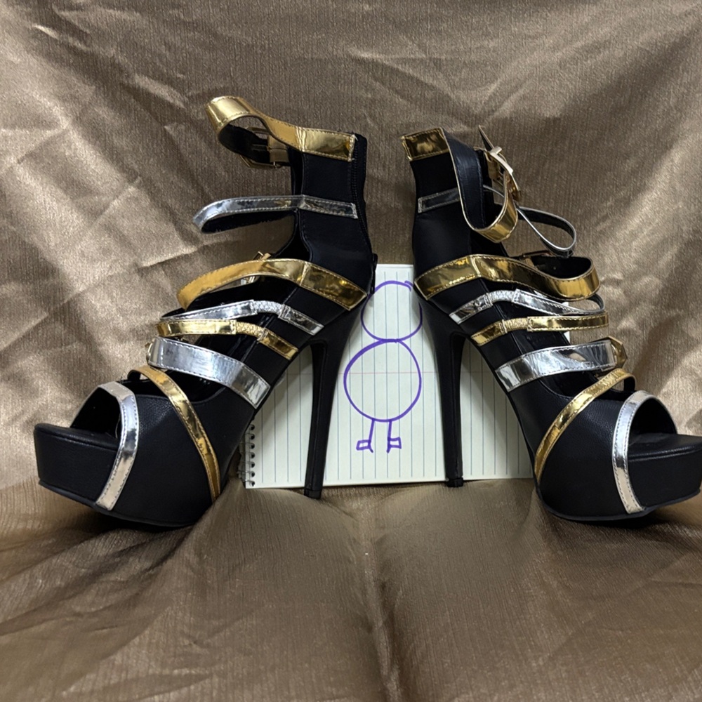 Black and Gold Strappy Heels